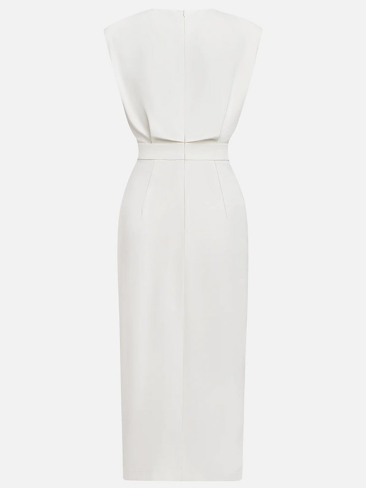 Amelia Marlene™ | Solid Midi Dress with Button Slit and Round Neckline