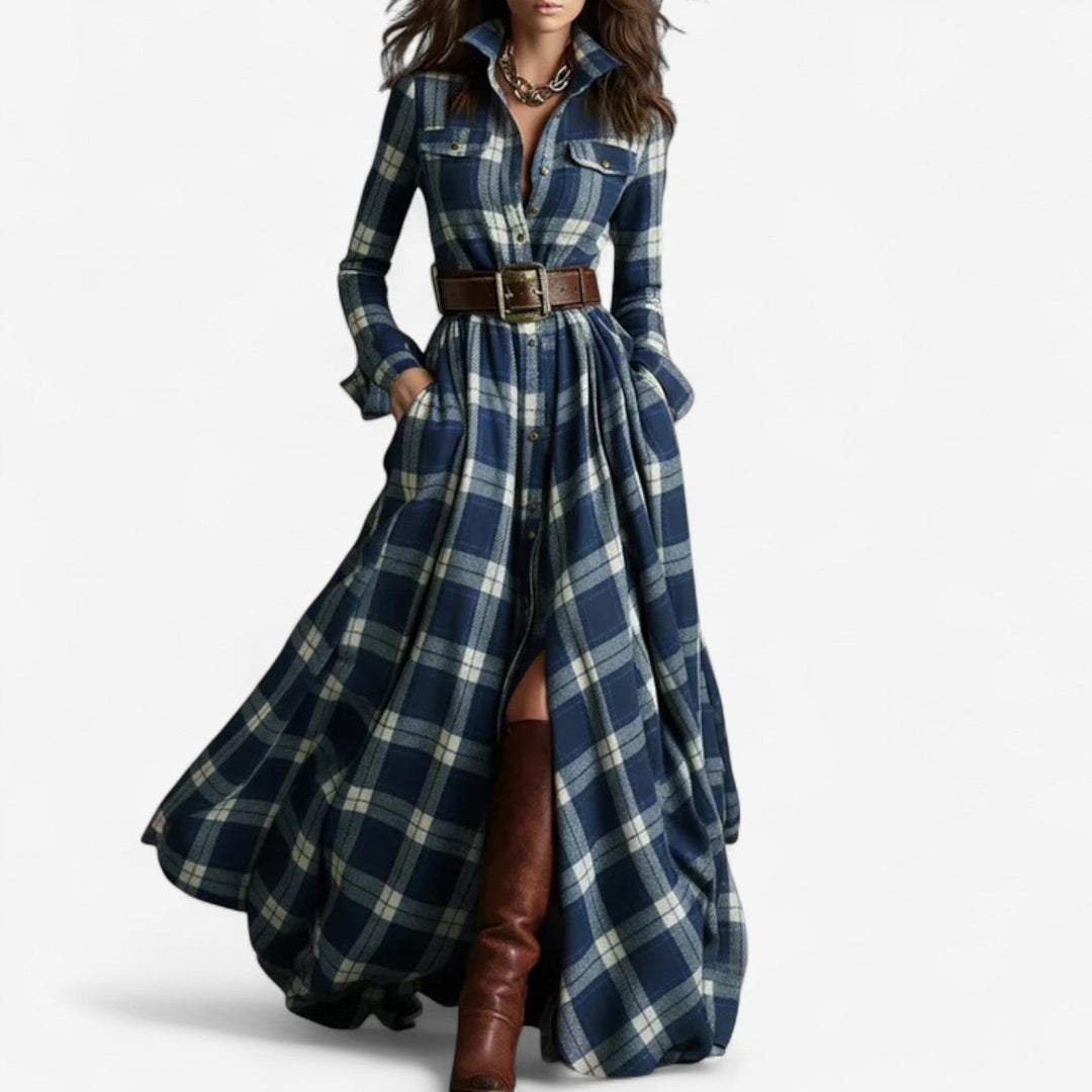 Amelia Barbara™ | Timeless Checkered Maxi Dress + free belt
