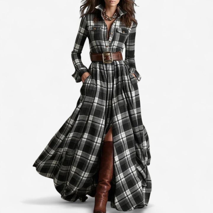Amelia Barbara™ | Timeless Checkered Maxi Dress + free belt